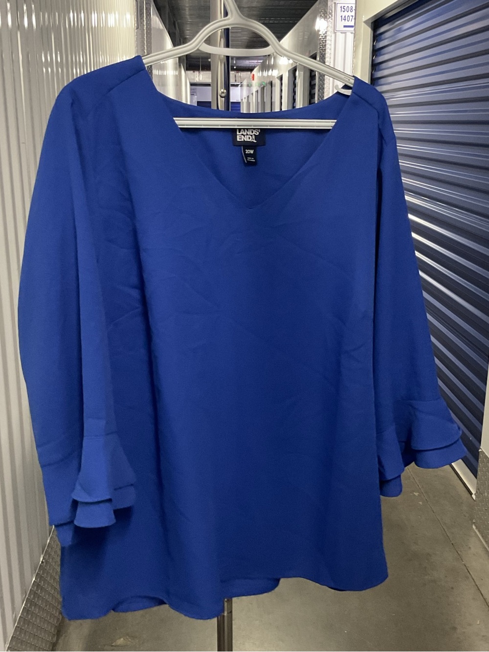 Lands' End Royal Blue V-Neck Ruffle Sleeve Tunic